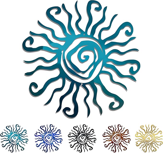 Wacky Sun Metal Wall Art Indoor Outdoor Decor  12" Teal Rust Proof Wall Sculpture