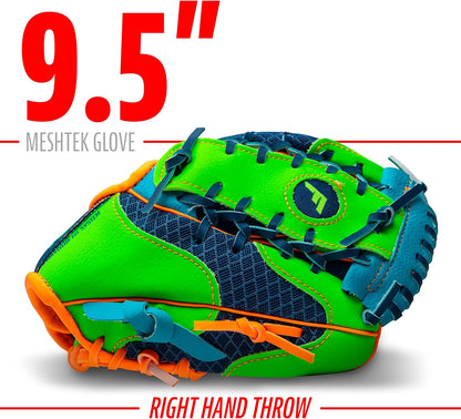 Sports Kids Baseball Glove + Foam Ball Sets - Meshtek Youth Teeball Gloves for Kids + Toddlers