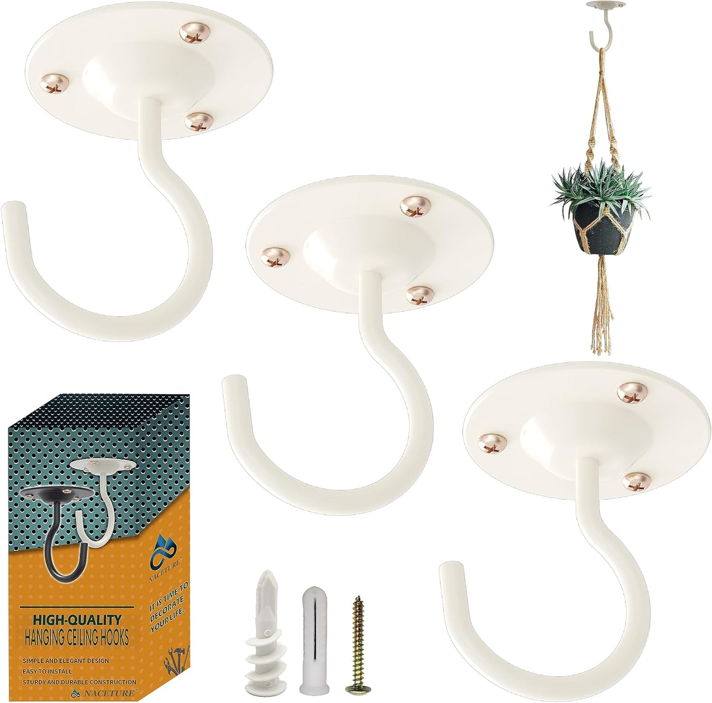 Ceiling Hooks for Hanging Plants 3 Pack - Plant Hanger Indoor Hanging Hooks Metal Plant Bracket Iron