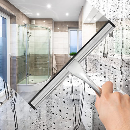 Stainless Steel Shower Squeegee for Shower Glass Door with 2 Adhesive Hooks Bathroom Cleaner Tool Household