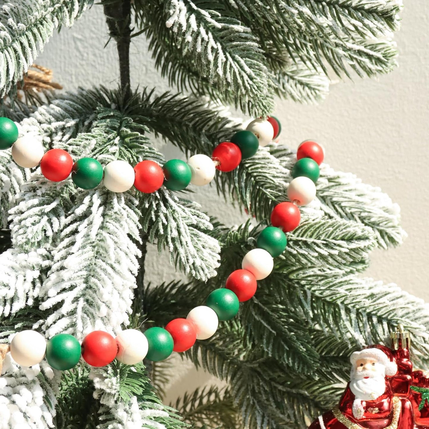 Wood Bead Garland 39in Farmhouse Beads with Tassels Tiered Tray Decor Wall Hanging Home Ornaments