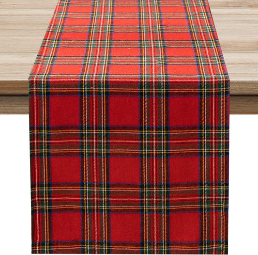 Christmas Checkered Tartan Table Runner Red Buffalo Plaid Xmas Stain Resistant Washable Table Decoration