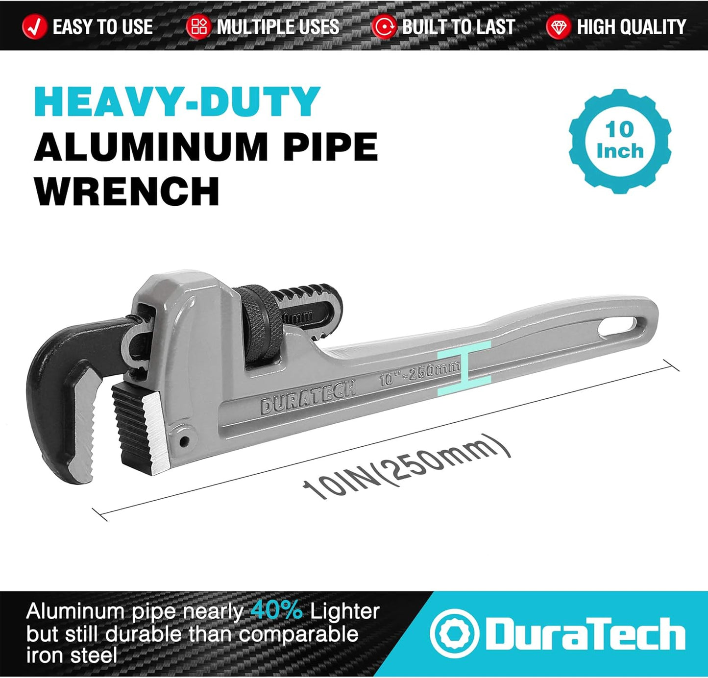 10 inch Heavy Duty Aluminum Straight Pipe Wrench Adjustable Plumbing Wrench Drop Forged