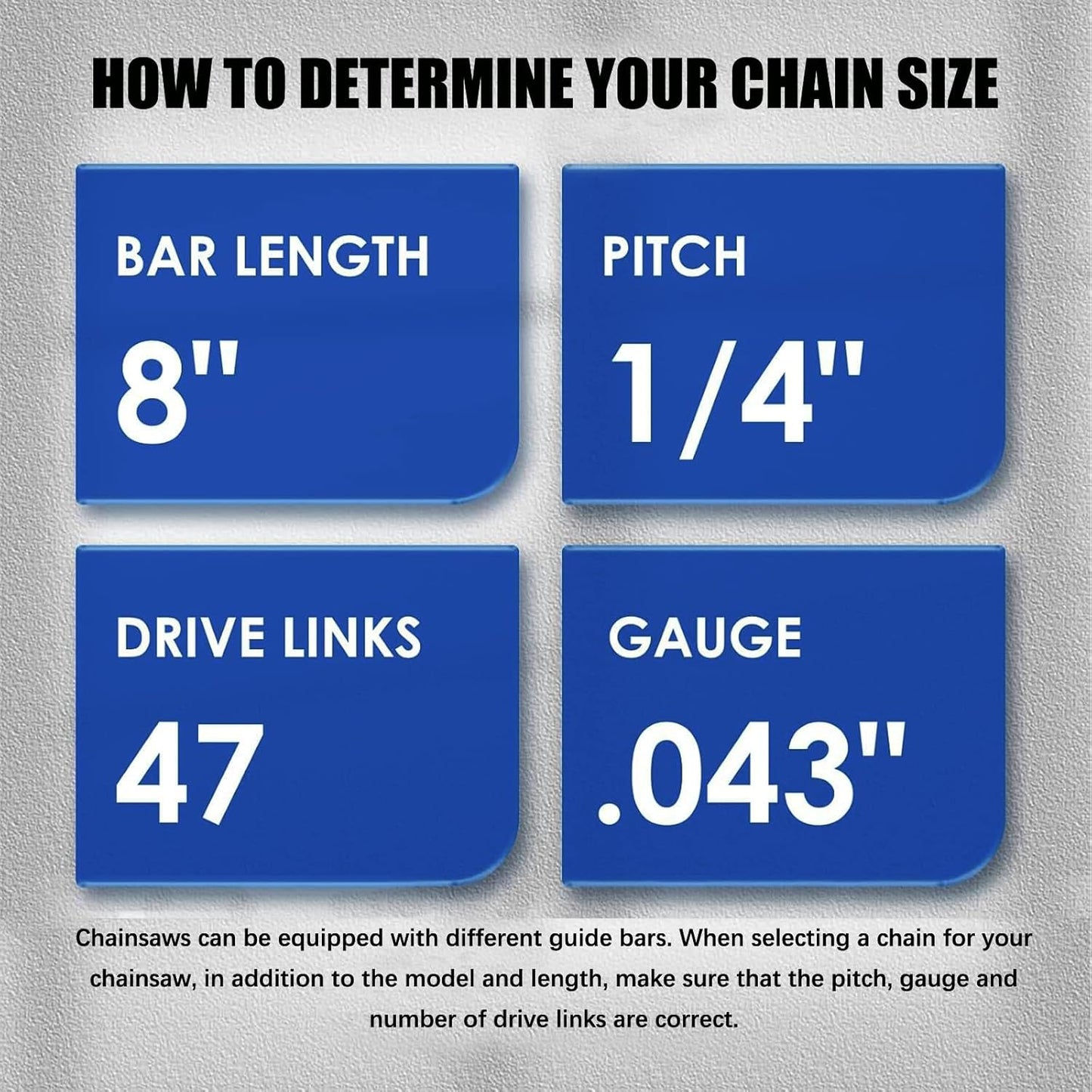 4 Pack 8 Inch Chainsaw Chains Replacement 1/4" Pitch 47 Drive Links .043" Gauge for Mini Cordless Electric Chain