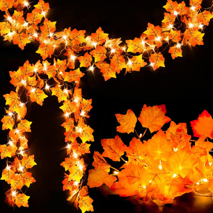 2 Pack Lighted Fall Garland Total 16.4ft 40 LED Thanksgiving Decorations Halloween String Lights