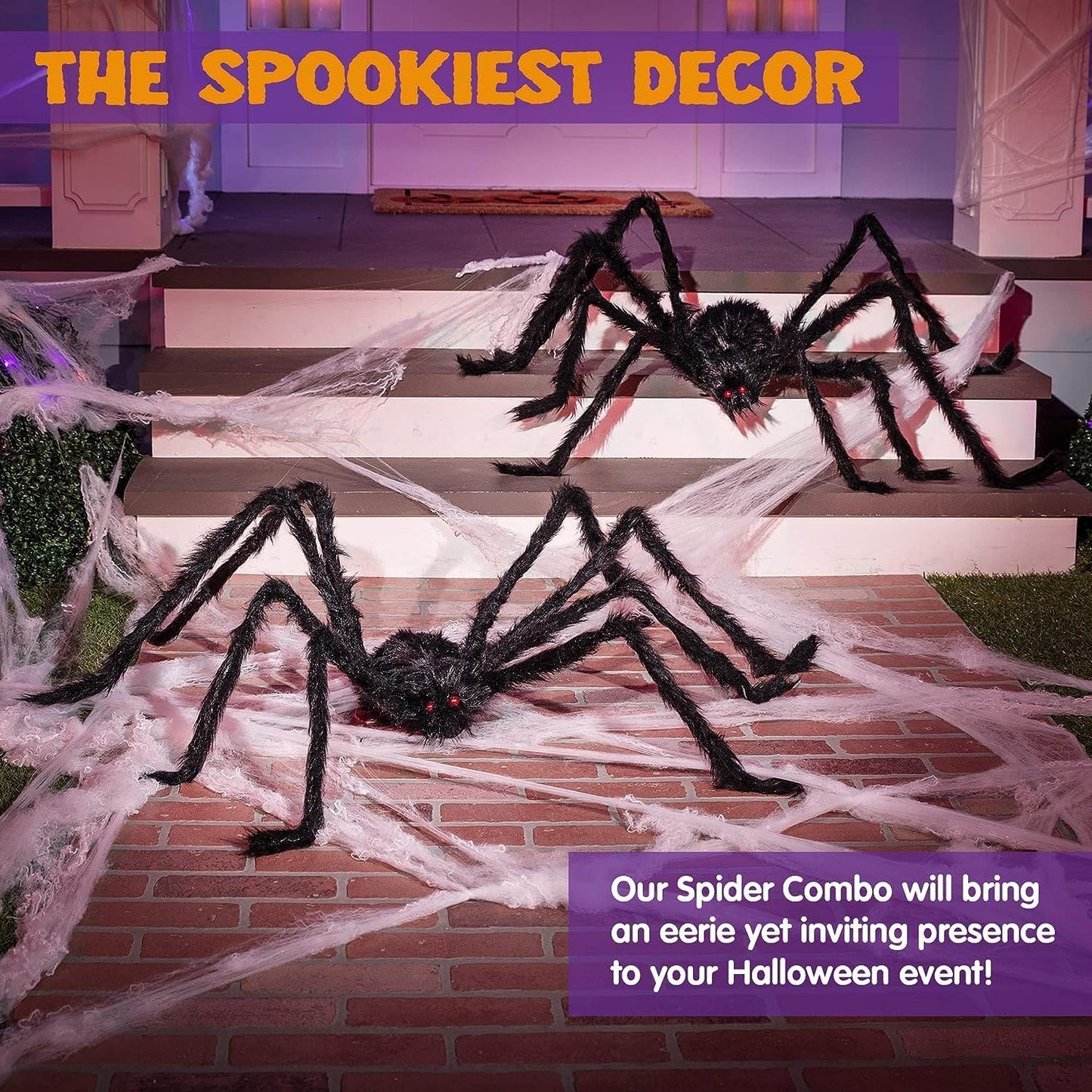 2 Pack Hairy Black Spider Scary Giant Spider Fake Large Haunted House Props, Halloween Yard Lawn Decorations