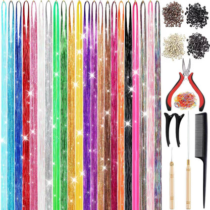 48 Inch Glitter Tinsel Hair Extensions for July Fourth Christmas New Year Halloween Cosplay Heat Resistant Fairy Hair Accessories