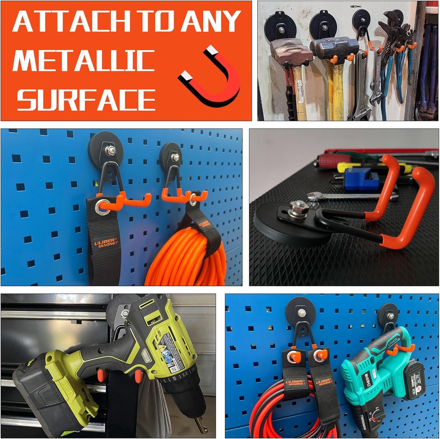 Heavy Duty Magnetic Garage Hooks Strong Large Magnet Hooks for Power Drill Garden Tools