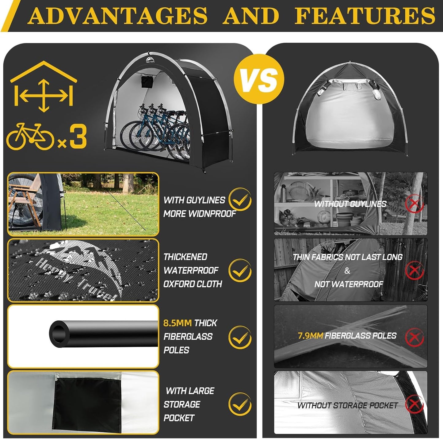 Storage Shed Tent Outdoor Portable Bicycle Storage Sheds with 210D Oxford Fabric PU4000 Waterproof