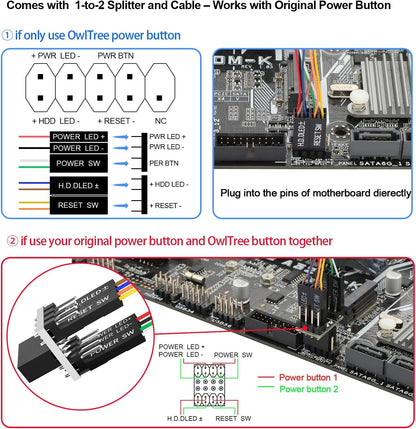 PC Power Button Desktop Switch Splitter ON Off Reset SW HDD LED PC External Power Supply Button