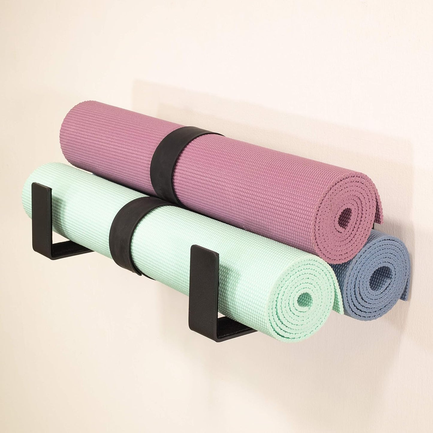 Yoga Mat Storage Rack X-Large Foam Roller Wall Hooks 3 Exercise Mats Fitness Gear
