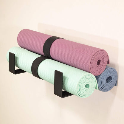 Yoga Mat Storage Rack X-Large Foam Roller Wall Hooks 3 Exercise Mats Fitness Gear