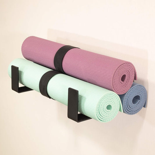 Yoga Mat Storage Rack X-Large Foam Roller Wall Hooks 3 Exercise Mats Fitness Gear