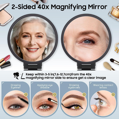 40X Magnifying Mirror, Hand Mirror for Makeup Double Sided with 40X/1X Magnification Travel Essential, Portable Foldable
