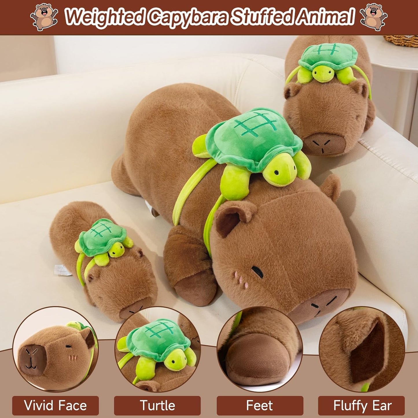 Stuffed Animals Capybara Plush Weighted Capybara Stuffed Animals with Turtle Backpack