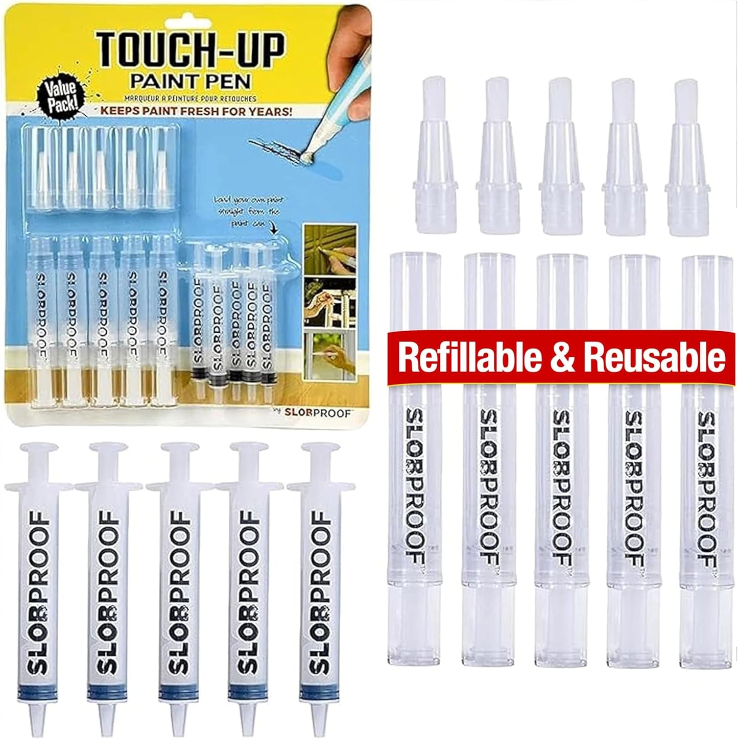 Pack of 5 Refillable Touch Up Paint Pen Mess-Free Reusable Wall Paint Repair Tool Precise Application
