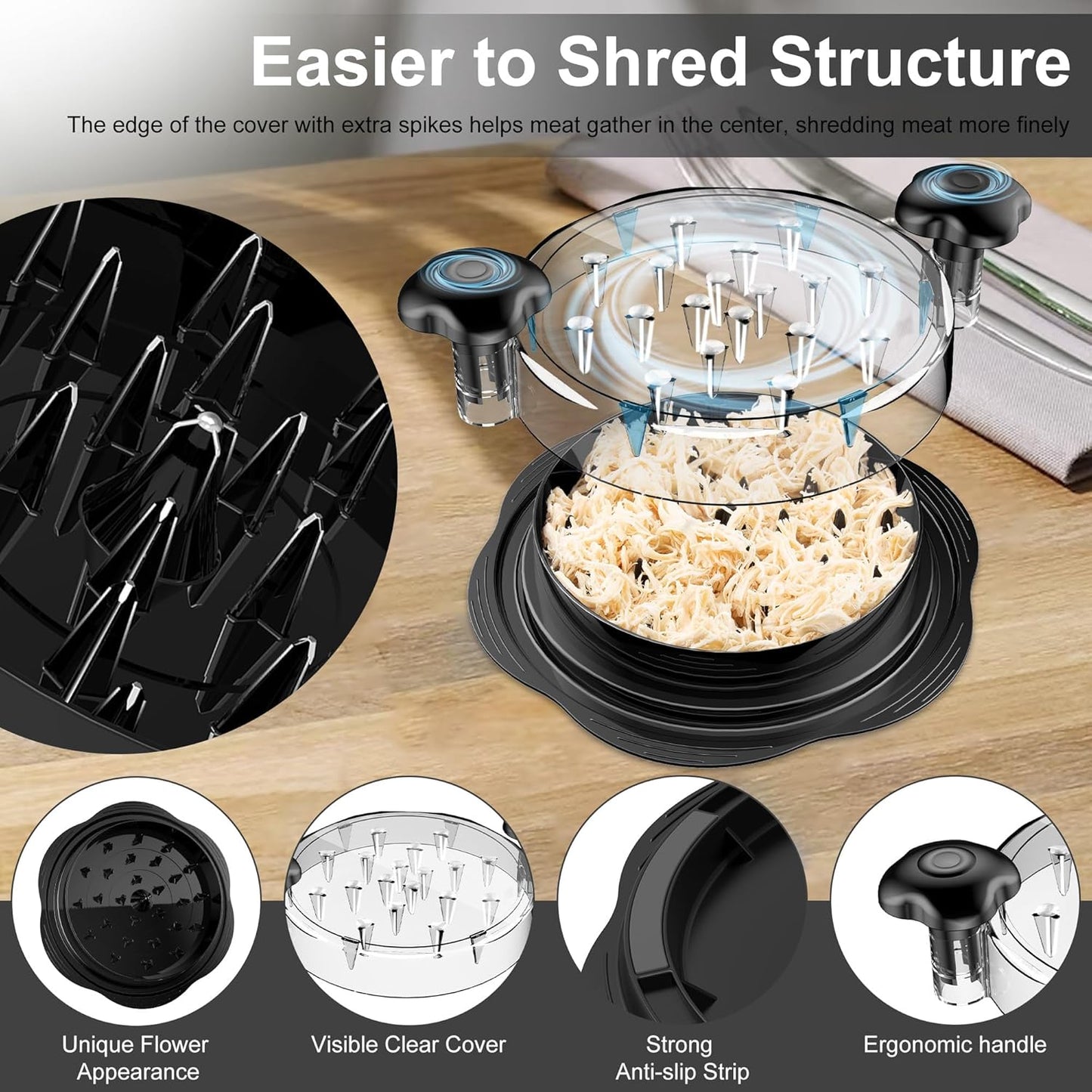 Chicken Shredder Large Chicken Breast Shredder Tool Twist with Brush&Fork Visible Meat Shredder Machine