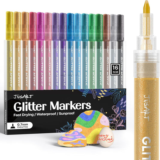 16 Colors Glitter Markers Glitter Paint Pens Sparkly and Shiny for DIY Card Making, Coloring, Scrapbooking Glass, Wood