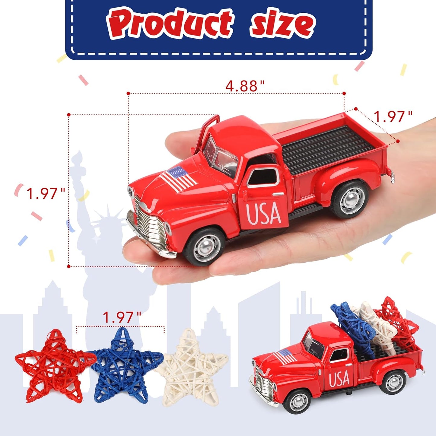 Farmhouse Metal Truck Car Decor with Stars Decorations Patriotic Centerpieces for Tables  Independence Day Memorial Day