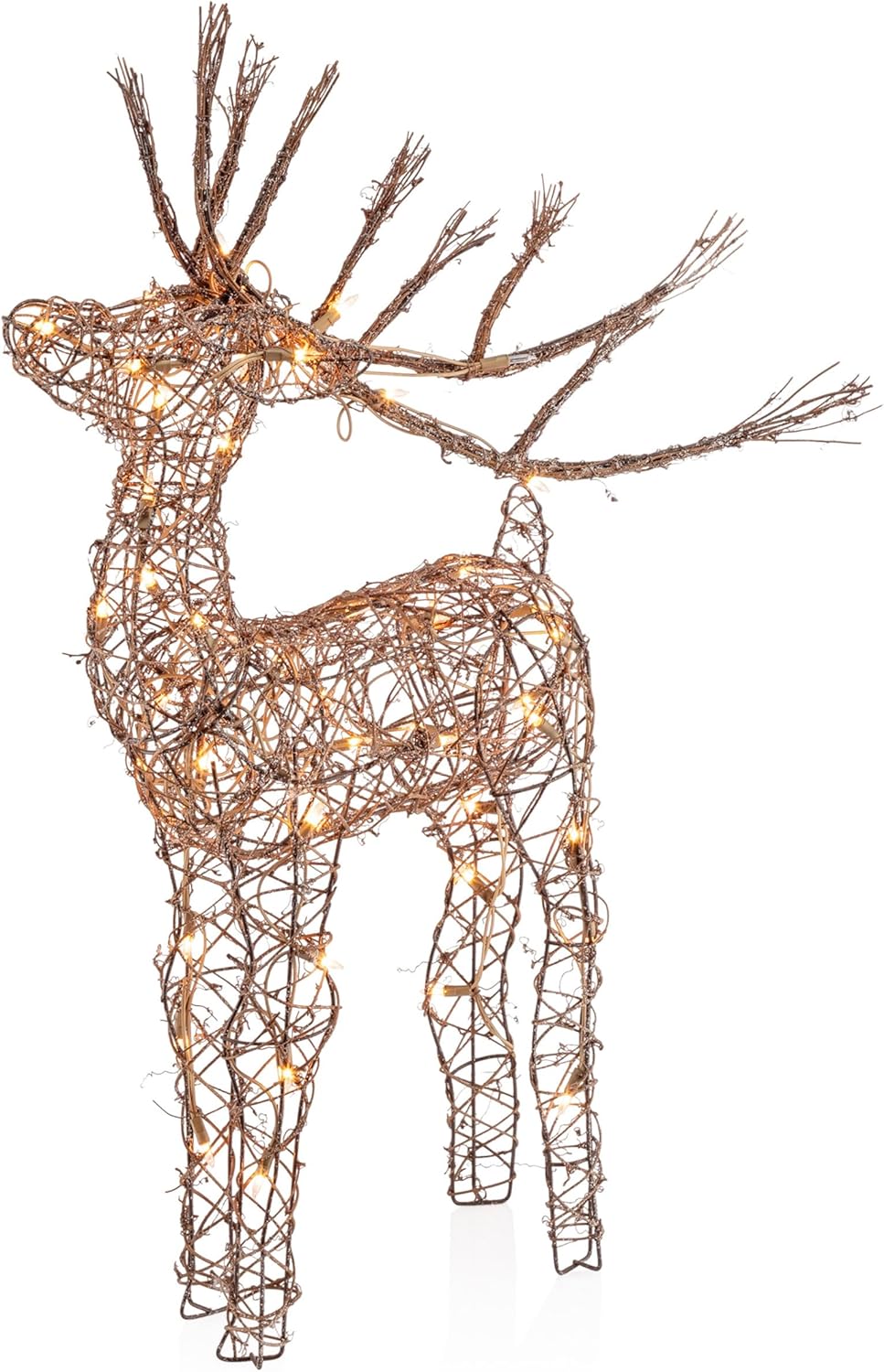 35" Tall Outdoor Rattan Reindeer Lawn Decoration with 50 White LED Lights Indoor/Outdoor