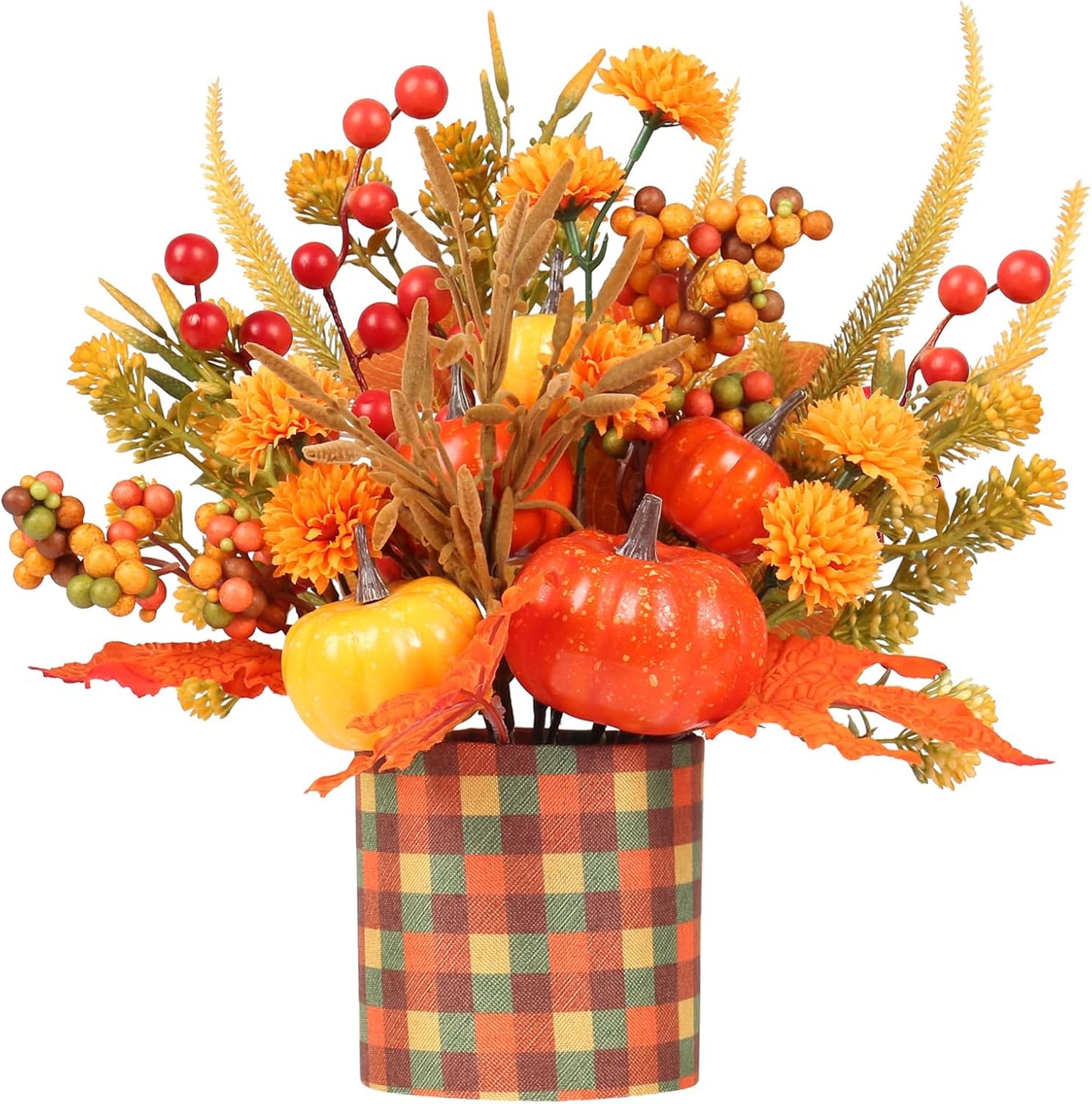 12" Artificial Orange Pumpkin Berry Maple Tree Halloween Thanksgiving Table Centerpieces Decorations