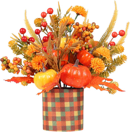 12" Artificial Orange Pumpkin Berry Maple Tree Halloween Thanksgiving Table Centerpieces Decorations