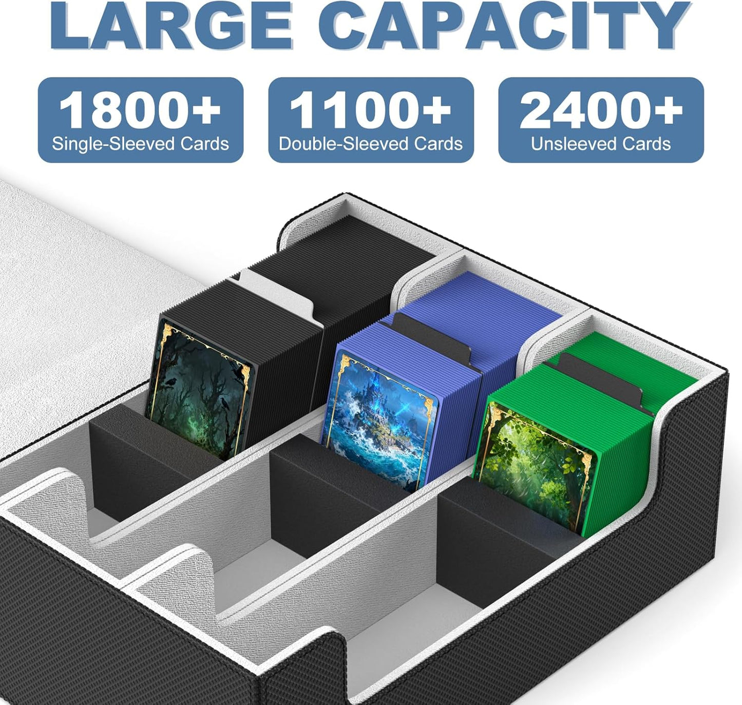Card Deck Case for Trading Cards 1800+Trading Card Storage Box with 10 Dividers and 3 Foam Stoppers
