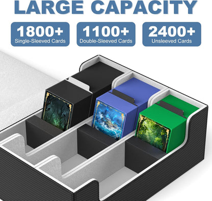 Card Deck Case for Trading Cards 1800+Trading Card Storage Box with 10 Dividers and 3 Foam Stoppers
