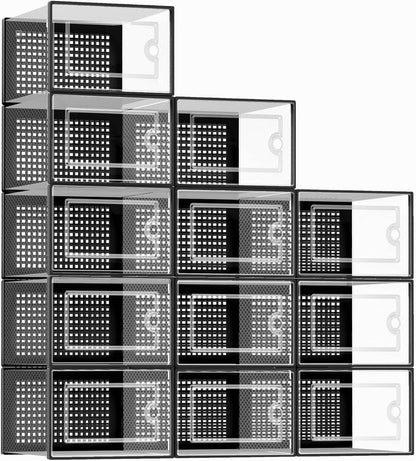 Shoe Storage Boxes Organizers Clear Plastic Stackable 12 Pack Shoe Rack & Holder Substitute Sneaker Containers