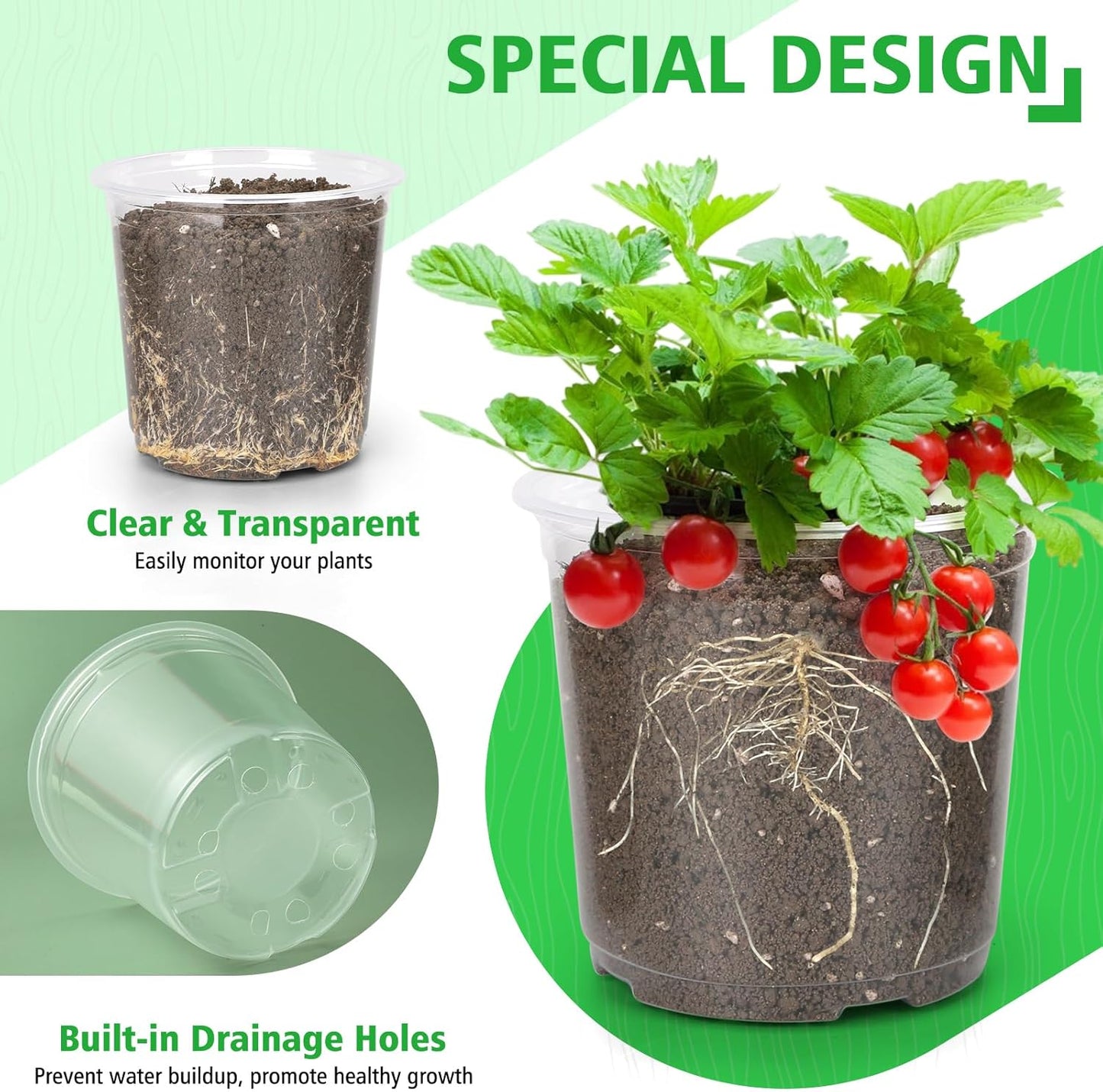 Nursery Pots with Drainage, 12 Pack Plastic Pots for Plants Ideal Seedling Pots and Plant Pots