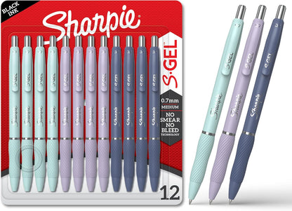 Gel Pens Medium Point (0.7mm), Assorted Fashion Barrels, Black Ink, 12 Count - Office Teacher
