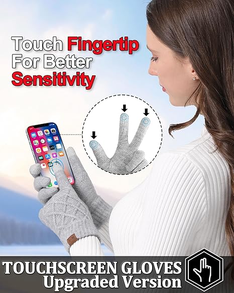 2 Pairs Winter gloves for women Touch screen Elastic Thermal knit Lining Warm Gloves for Cold weather