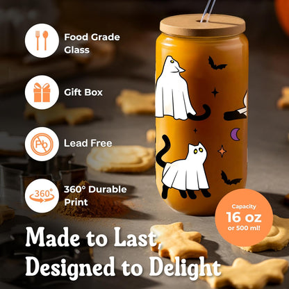 Cute Halloween Gifts Spooky Boo Basket Stuffers for Women Teens Boy Girls Kids  16oz Glass