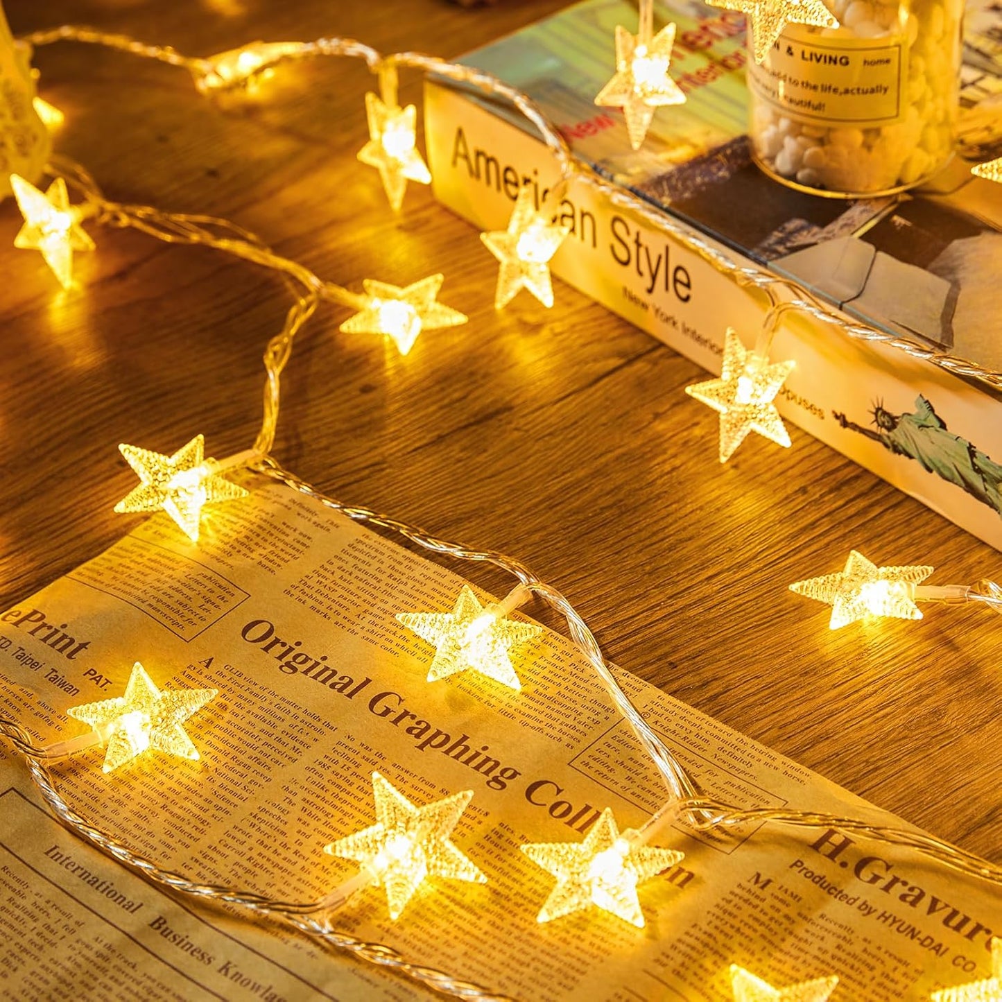 Star String Lights Battery Operated 17 ft 50 LED Star Fairy String Lights with Timer, Waterproof for Indoor Bedroom