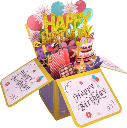 Happy Birthday Pop Up Card Sweet 3D Birthday Gift Box for Adults and Kids with Envelopes Unique Handmade Foldable