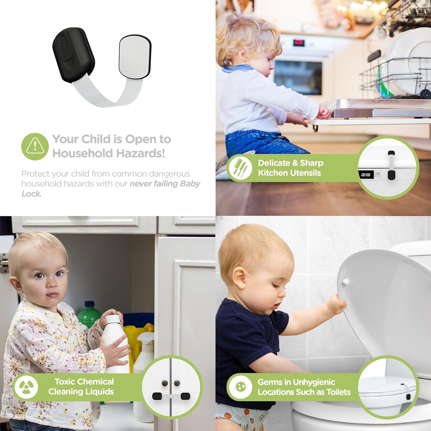 Baby Locks (8-Pack) Child Safety Cabinet Proofing  Safe Quick and Easy 3M Adhesive Cabinet Drawer Door Latches No Screws & Magnets