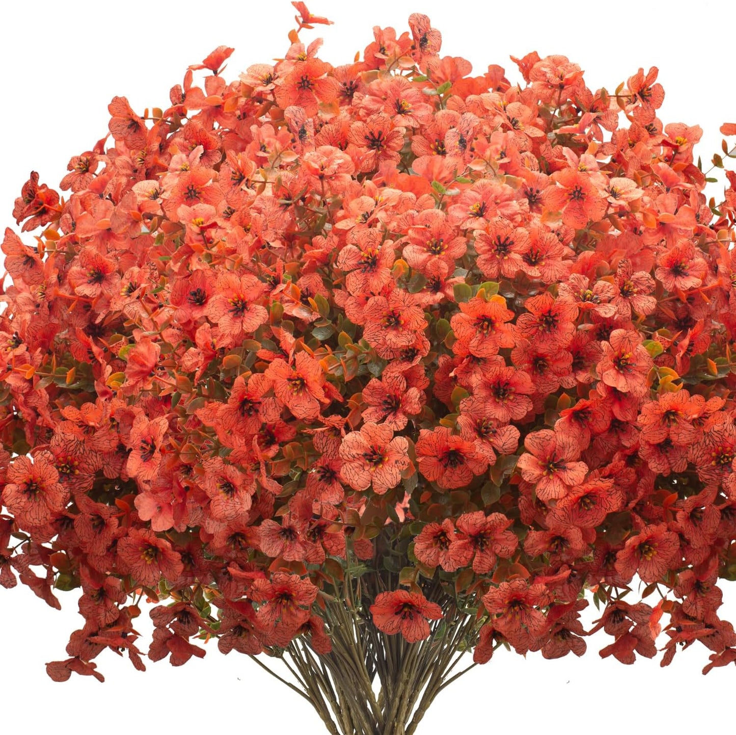 Artificial Flowers 16 Bundles UV Resistant Faux Daisy with Eucalyptus Leaves Weatherproof Fake Plants