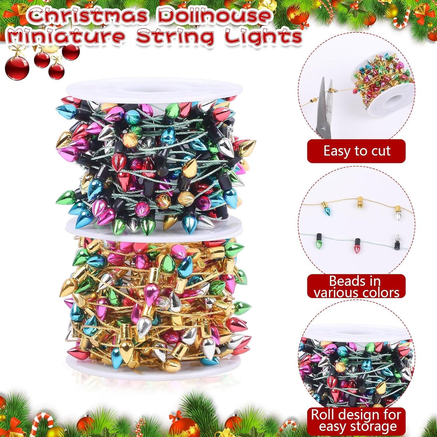 32.8 Feet Christmas Dollhouse Miniature String Lights,2 Rolls Mini Fake Fairy Lights Gifts