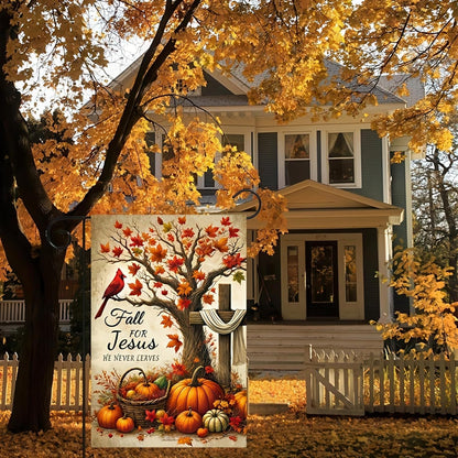 Garden Flag Autumn Christian Decoration Pumpkin Cross Design Yard Farmhouse