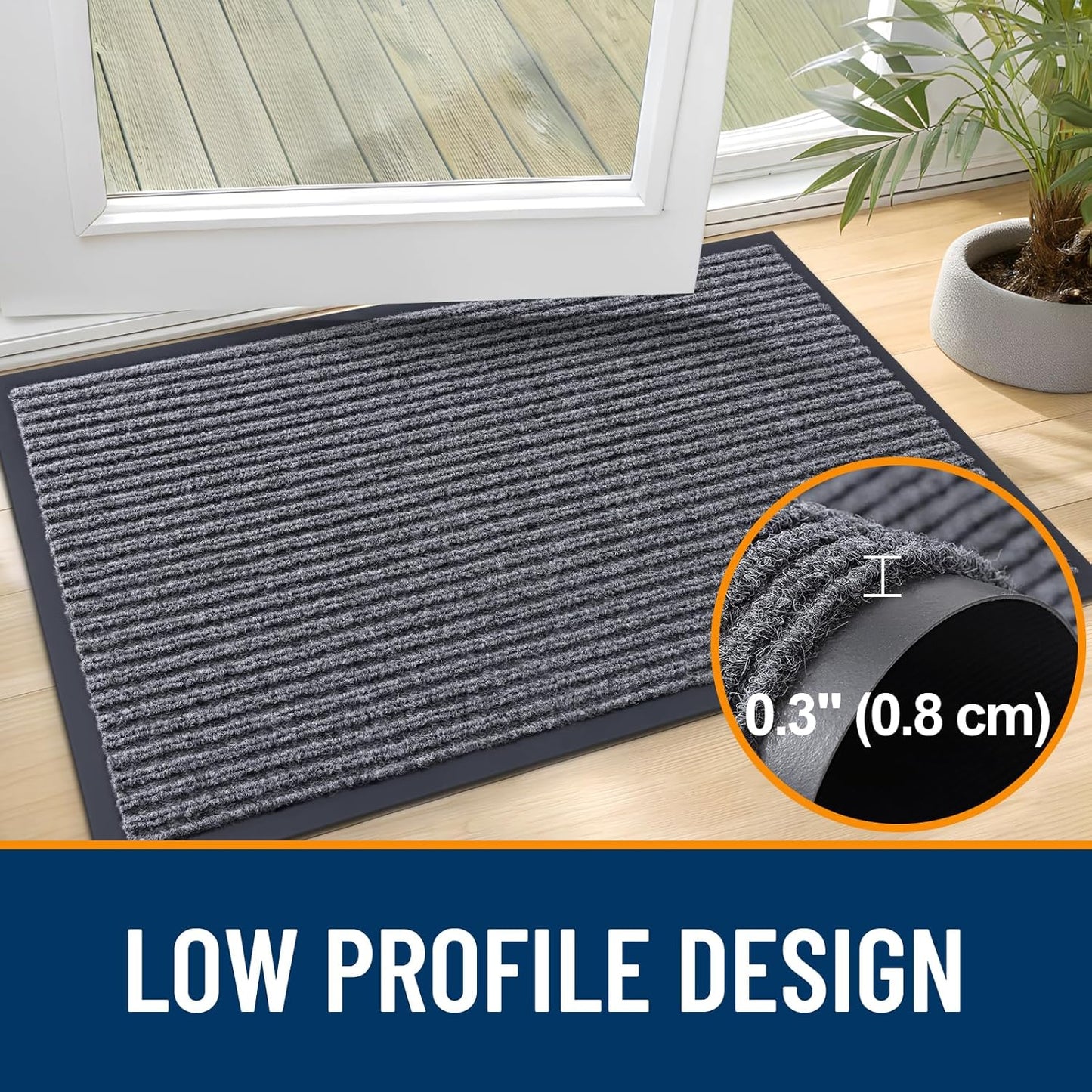Mat Indoor Outdoor Entrance Waterproof Heavy Duty Doormat, Fade Resistant Low Profile