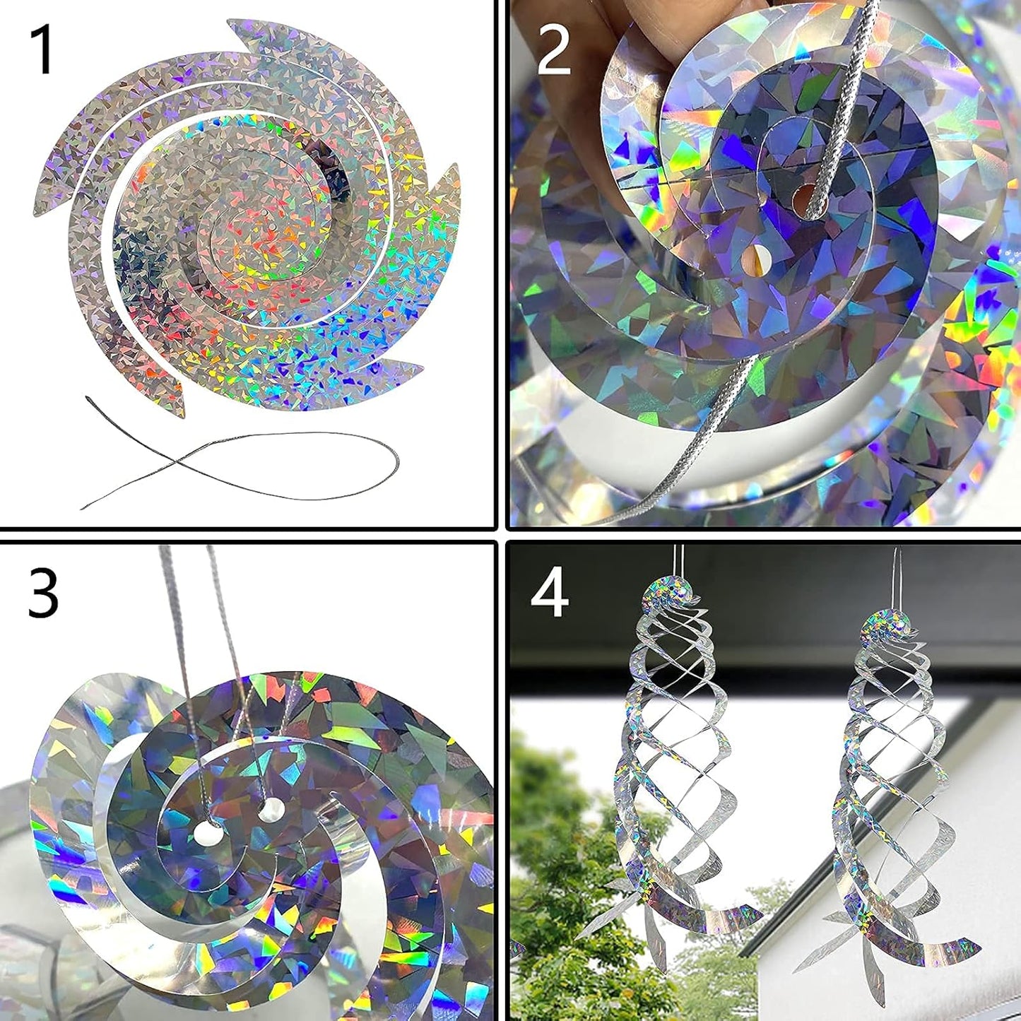 4Pcs Bird Repellent Spiral Reflectors 15.8 Inch Hanging Reflective Bird Deterrent Device for Drive Birds