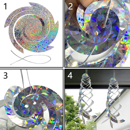 4Pcs Bird Repellent Spiral Reflectors 15.8 Inch Hanging Reflective Bird Deterrent Device for Drive Birds