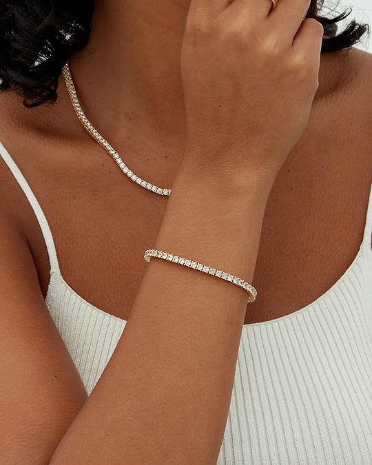 14K Gold Plated 3mm Cubic Zirconia Classic Tennis Bracelet Gold Bracelets for Women Size 6.5 Inch