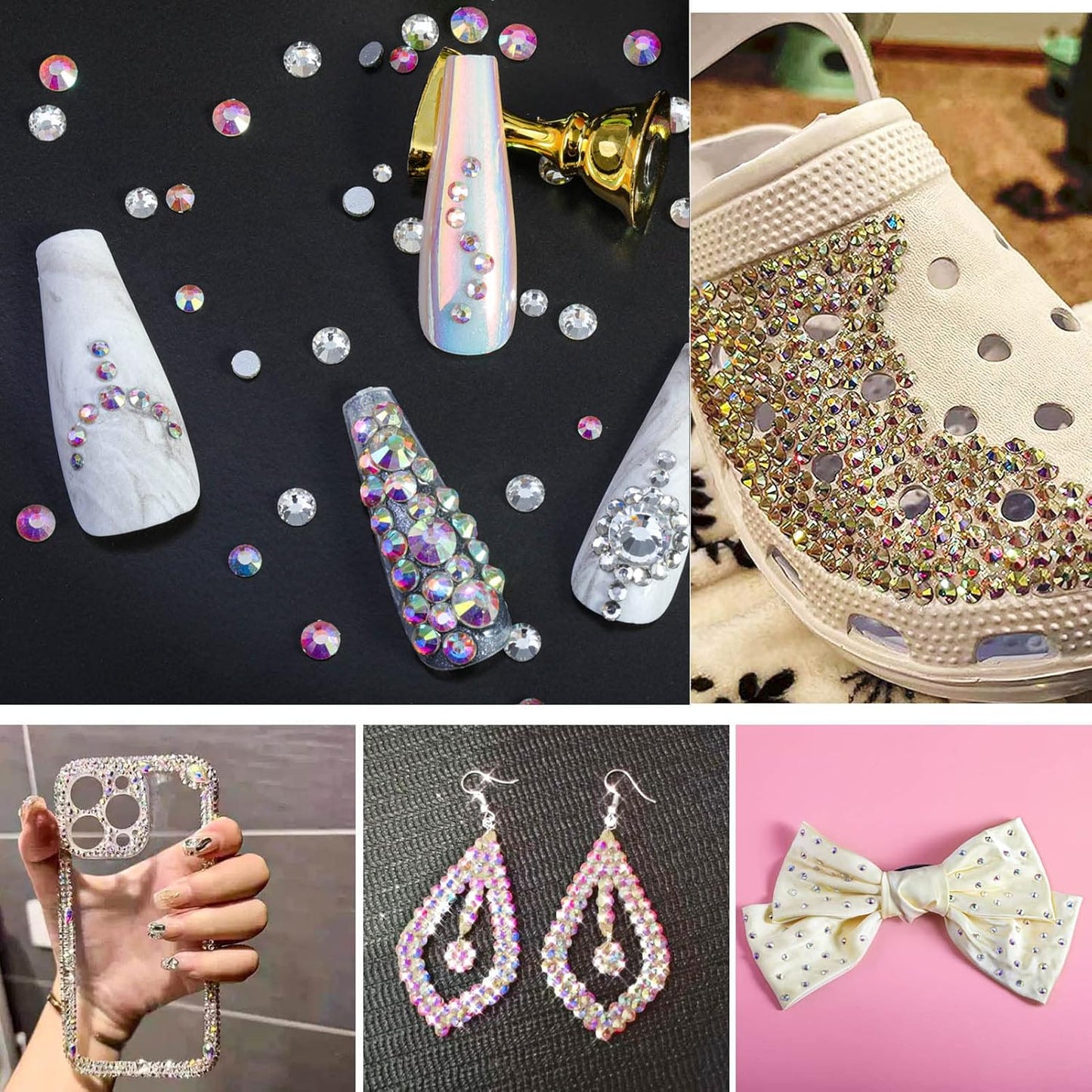1440pcs Flat Back Crystal Rhinestones Round Gems for Nail Art and Craft Glue Fix