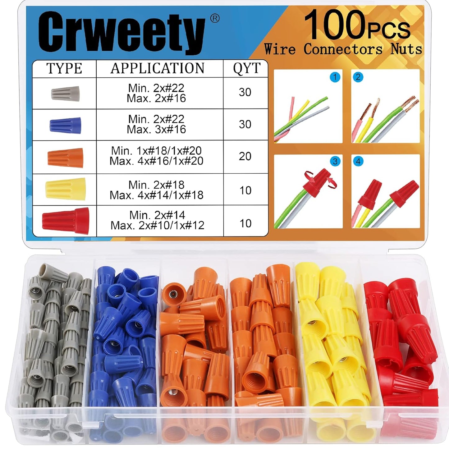 100PCS Wire Connectors Nuts Electric Wire Caps Insulating Insert Twist Electrical Wire Connectors