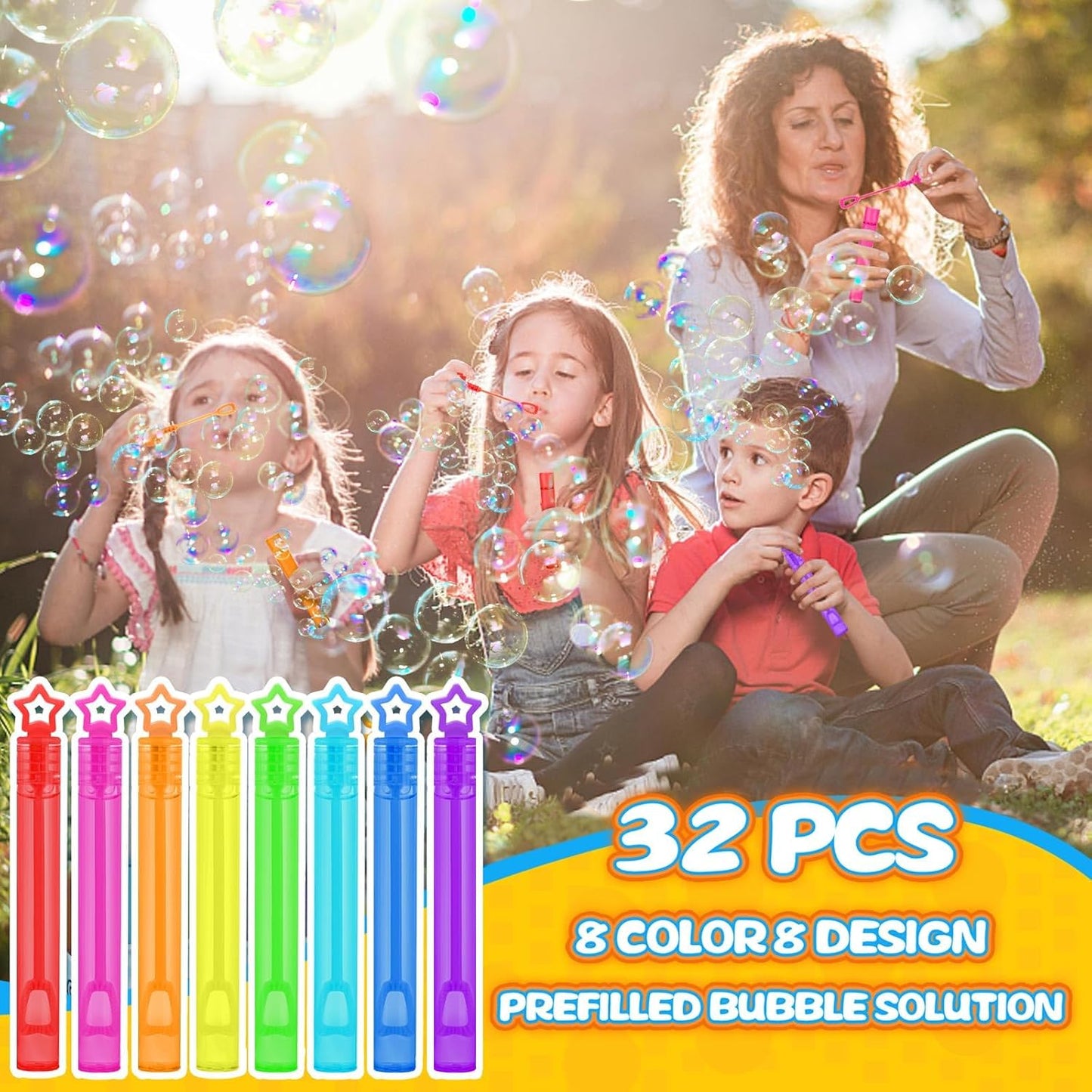 32 Pcs Neon Bubbles Party Favors For Kids Mini Star Bubble Wand Bulk In Gift Box as Goody Bags Stuffer