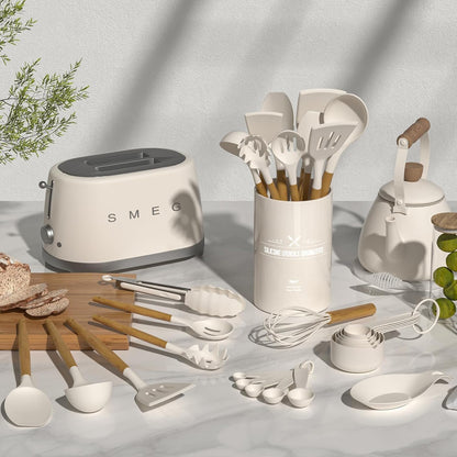 Cooking Utensils Set 33 pcs Non-Stick Silicone Cooking Kitchen Utensils Spatula Set with Holder