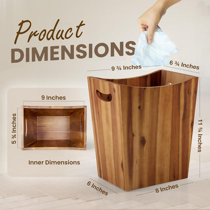 2 Gallon Acacia Wooden Bin Wastebasket Small Trash Can Decorative Bathroom Trash Can Waste Basket for Bedroom