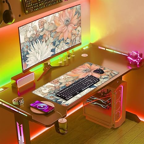 Floral Desk Mat Boho Aesthetic Flower Desk Matt for Desktop Large XXL Gaming Mouse Pad Extended
