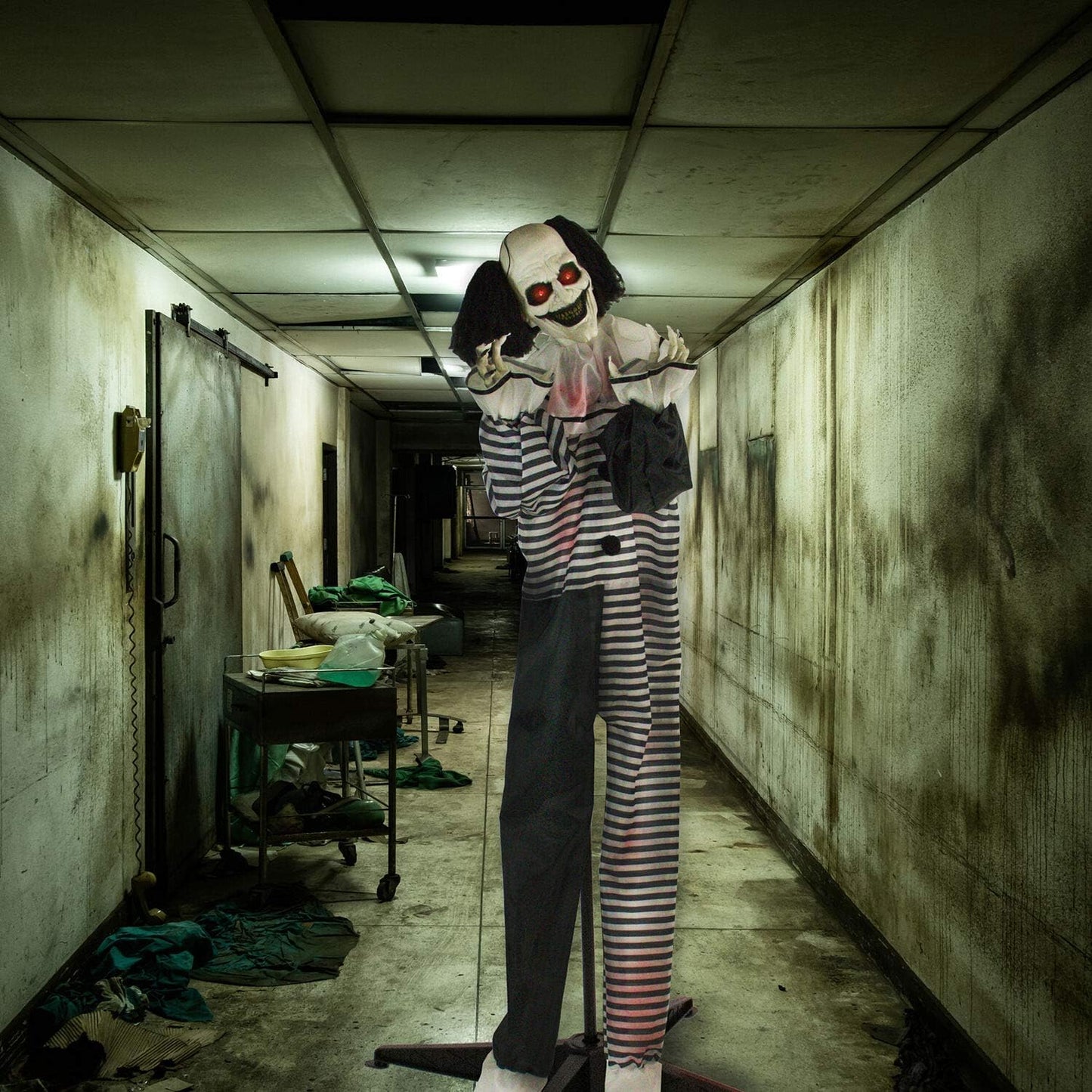 Scary Animatronic Talking Clown with Touch Activated Lights and Sounds, Indoor or Covered Outdoor Halloween Decorations for Home